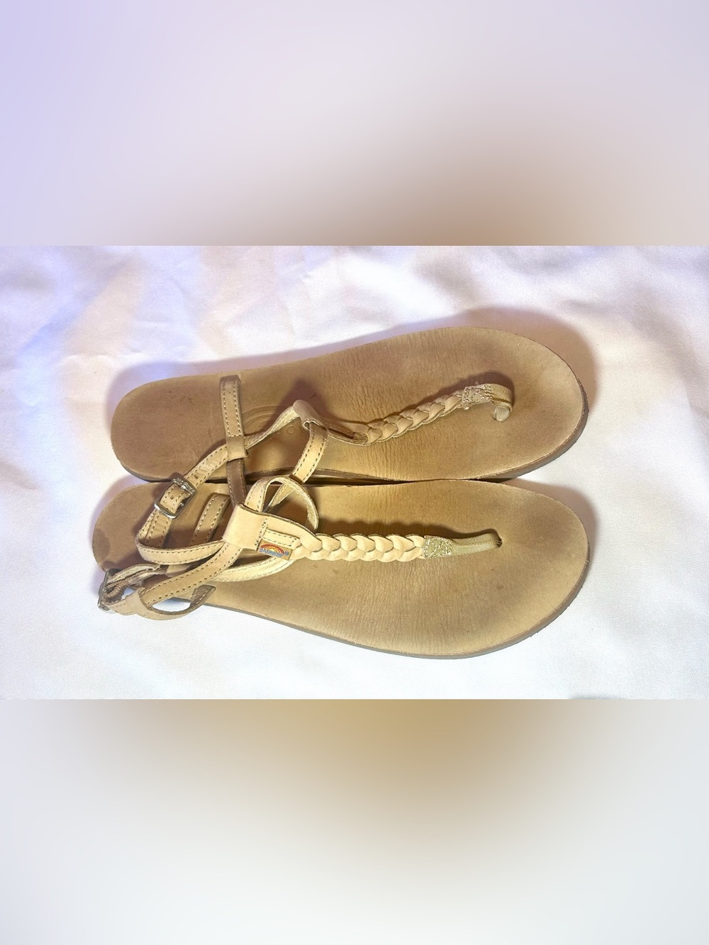Braided T-Strap Tan Women's Rainbow Leather Sandals Sz 11